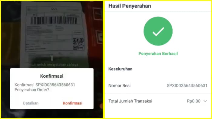 konfirmasi penyerahan order hasil penyerahan agen shopee