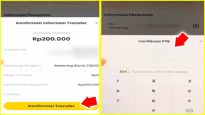 konfirmasi transfer dan verifikasi pin neobank