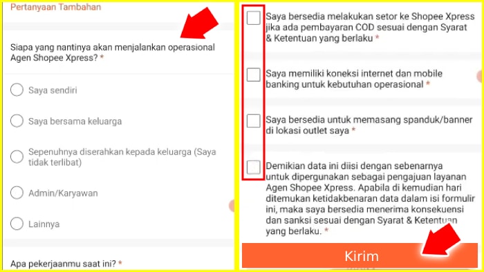 kuesioner shopee ceklis persetujuan syarat dan ketentuan tekan kirim