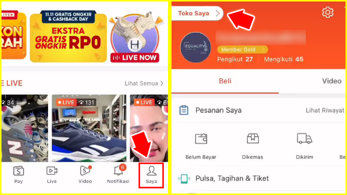 langkah awal pasang iklan di shopee tap saya masuk ke toko saya