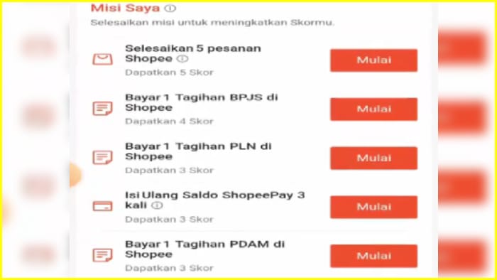 misi untuk dapat skor shopee