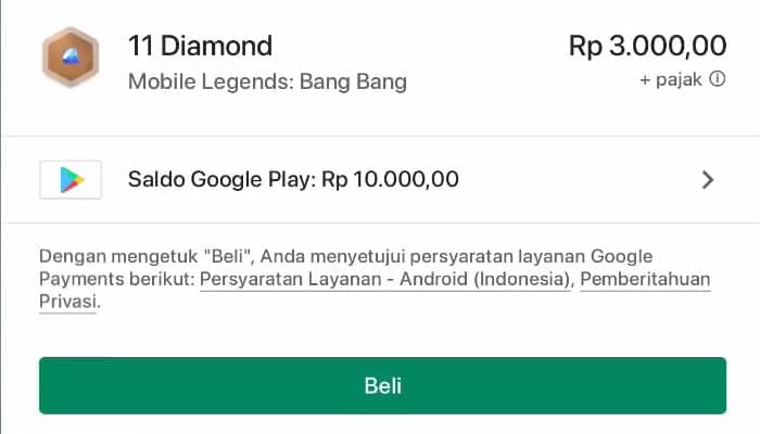 mobile legends play store pembelian diamonds biru