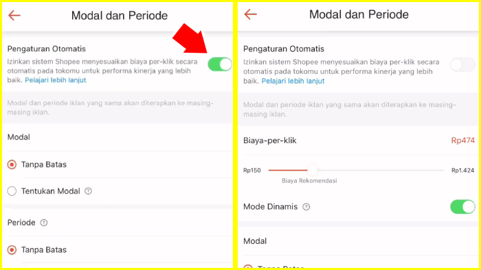 modal dan periode iklan produk serupa shopee