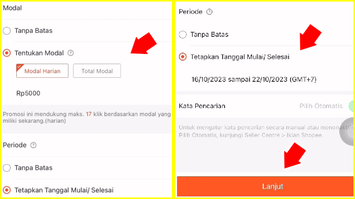 modal harian dan periode iklan