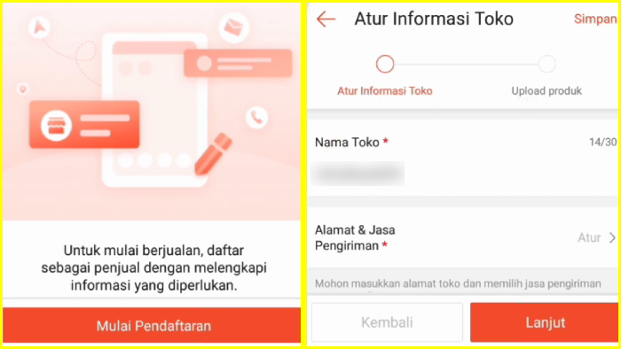 mulai pendaftaran atur informasi toko