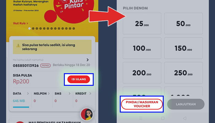 myim3 isi ulang - pindai masukkan voucher