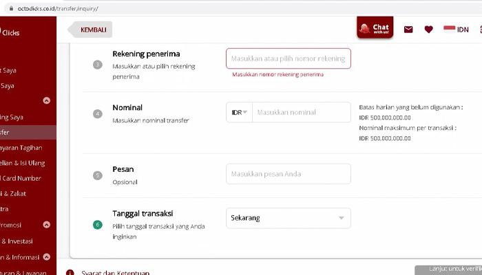 octo clicks transfer rekening penerima - nominal