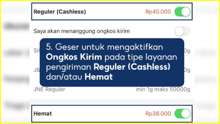 ongkos kirim regular cashless