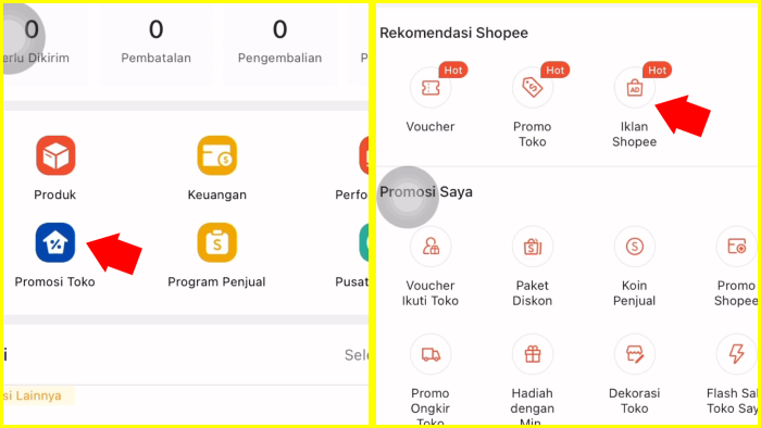 pada tokomu tekan promosi toko lalu tekan iklan shopee