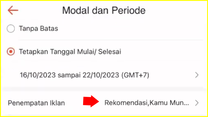 penempatan iklan produk serupa shopee