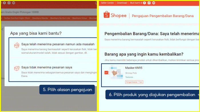 pilih alasan pengajuan pilih produk yang diajukan pengembalian