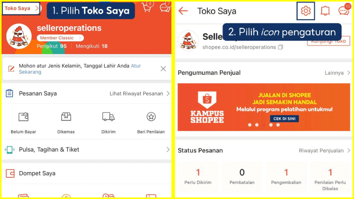 pilih toko saya pilih icon pengaturan akun