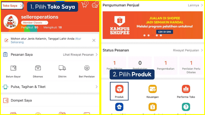 pilih toko saya pilih produk pada menu shopee