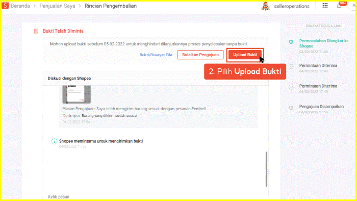 pilih upload bukti rincian pengembalian