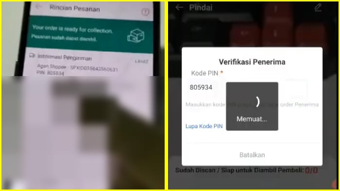 pin verifikasi penerima pengambilan mandiri agen shopee