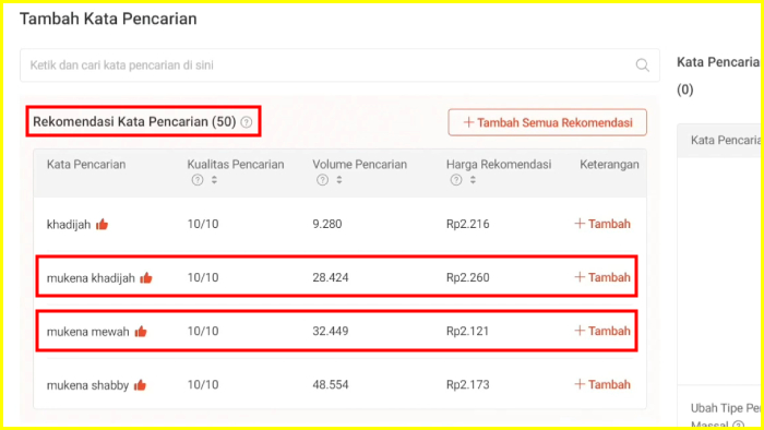 rekomendasi kata pencarian