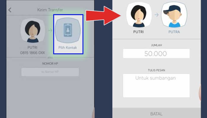 sakuku kirim pilih kontak - jumlah nominal