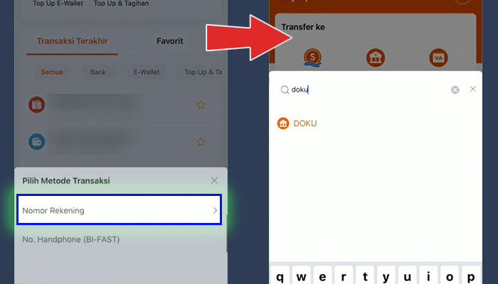 seabank pilih metode transaksi nomor rekening - doku