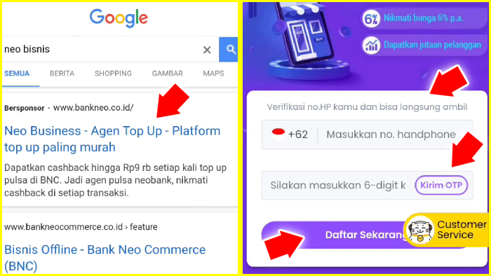 searching google lalu daftar sekarang ke neobank