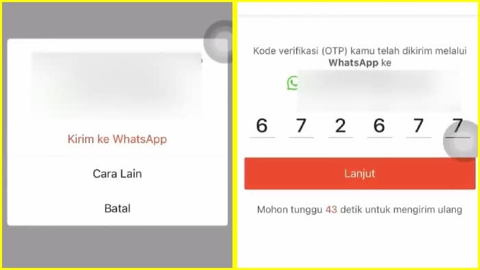 shopee mengirimkan kode verifikasi ke whatsapp seller shopee