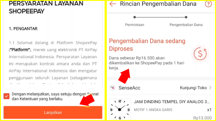 shopeepay aktif rincian pengembalian dana dari Shopee