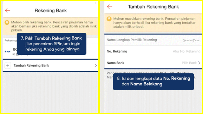 tambah rekening bank lalu isi info rekeningnya