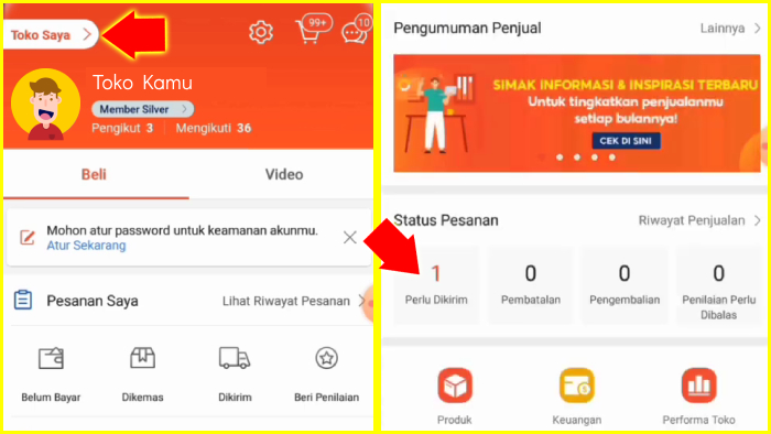 tap toko kamu lalu status pesanan perlu dikirim