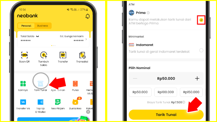 tekan tarik tunai pilih atm prima tekan tarik tunai