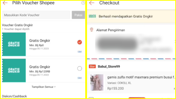 tes keaktifan gratis ongkir shopee