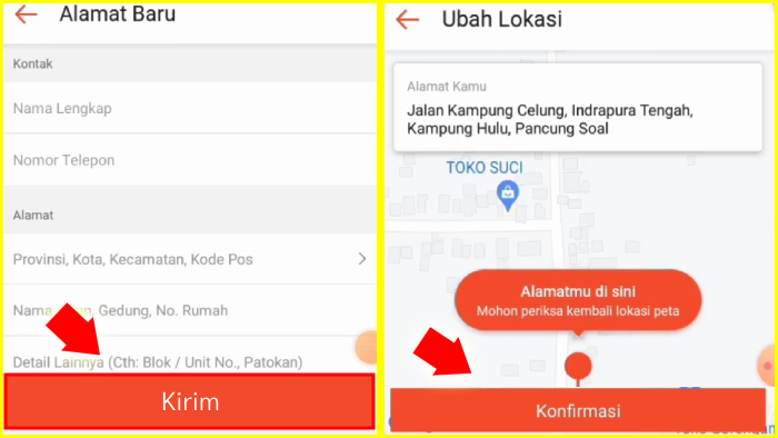 tulis alamat lengkap tentukan lokasi toko dengan akurat konfirmasi