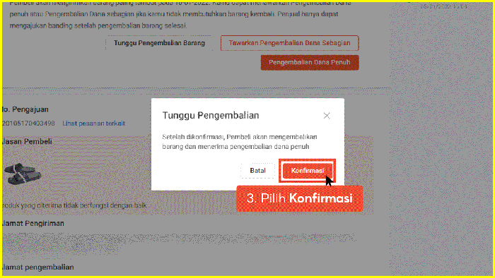 tunggu pengembalian pilih konfirmasi