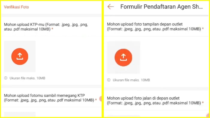 verifikasi foto ektp foto jalan luar dalam outlet untuk agen shopee