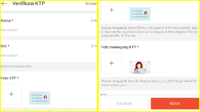 verifikasi ktp pada pendaftaran gratis ongkir shopee
