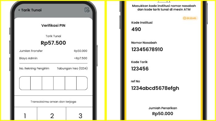 verifikasi pin dan kode institusi dan kode tarik neobank