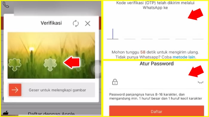 verifikasi registrasi kode verifikasi dan atur password shopee