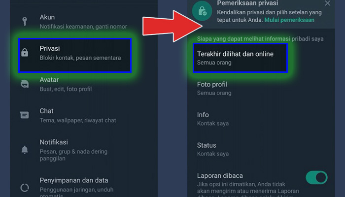 whatsapp privasi - terakhir dilihat dan online