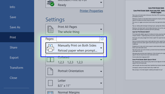 word print maually print on both sides