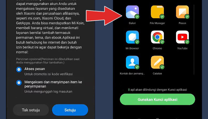 xiaomi setujui perjanjian - gunakan kunci aplikasi