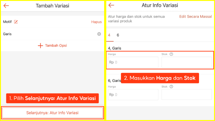 Cara Menambah Info Harga Stok Pada Variasi