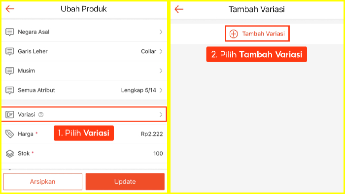 Cara Menambahkan Variasi Produk Shopee