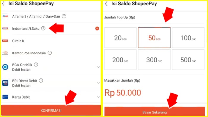 Cara Top Up Shopee di Indomaret