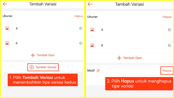Menambah dan Menghapus Variasi untuk Produk