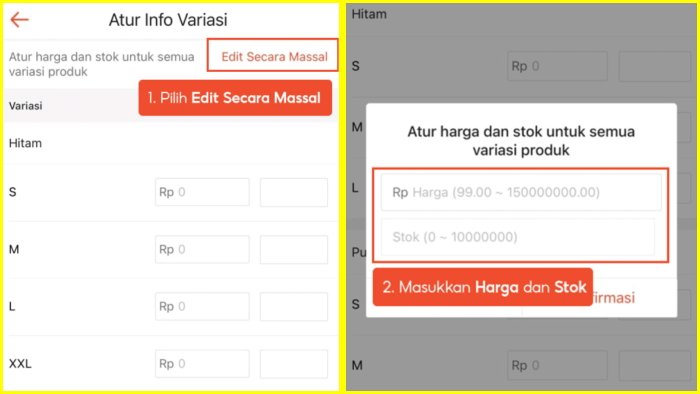 Mengatur Harga dan Stok Variasi Secara Massal