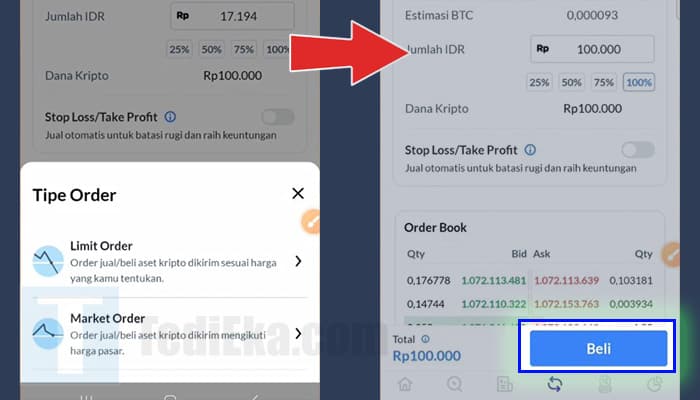 ajaib tipe order market order limit order - beli