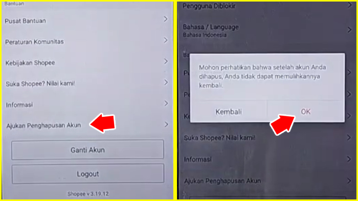 ajukan penghapusan akun shopee