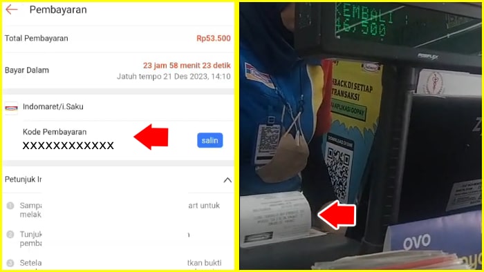 bawa kode pembayaran dari shopee ke kasir indomaret dan simpan struk pembayarannya