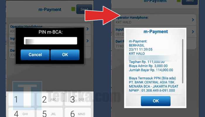 bca mobile krt halo pin - transaksi sukses