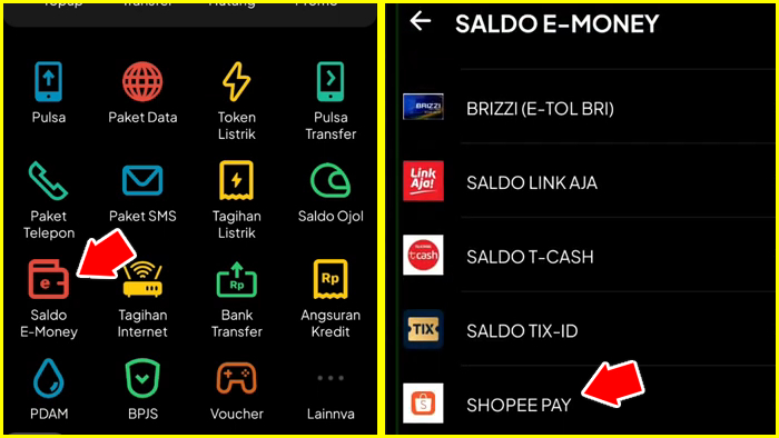 beli saldo e money dari bukakios pilih shopeepay