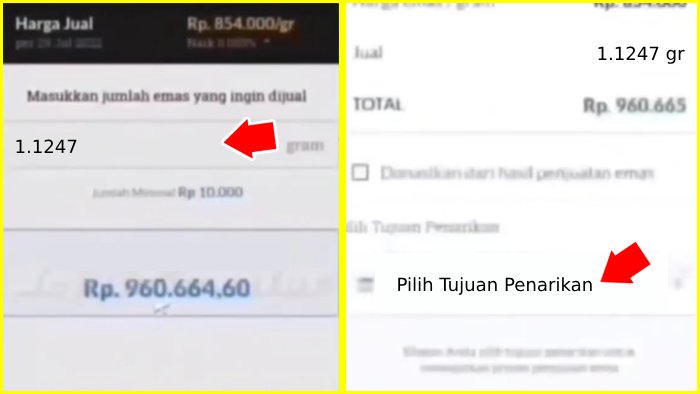 berapa banyak emas yang kamu jual dan pilih tujuan penarikan