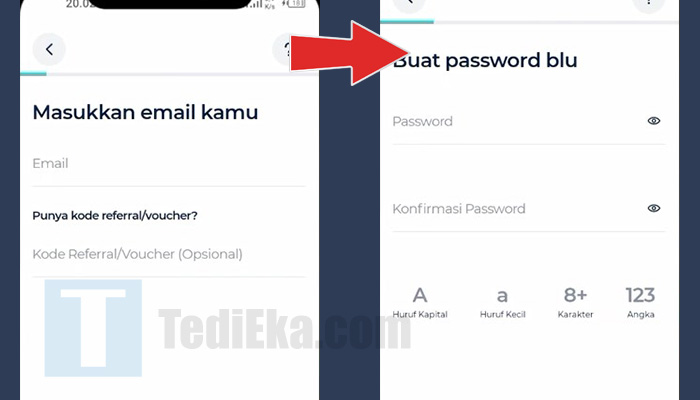 blu bca masukkan email kamu - buat password blu
